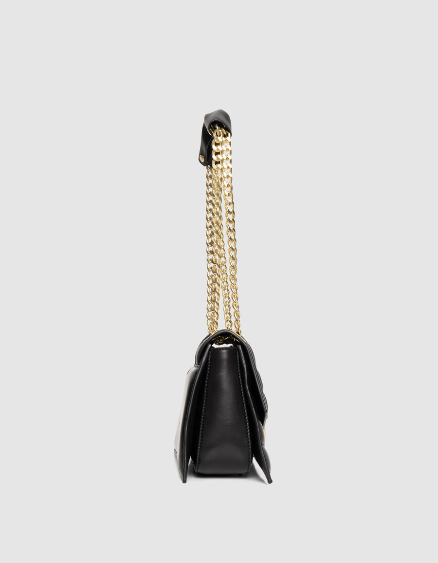 bolso the 1 de piel negra para mujer talla m herrajes metálicos dorados