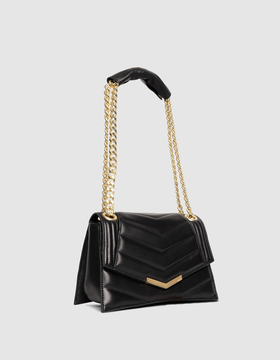 bolso the 1 de piel negra para mujer talla m herrajes metálicos dorados