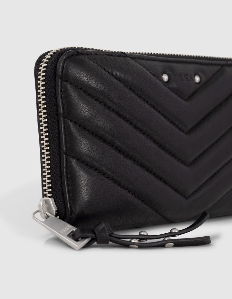 cartera de piel acolchada negra 1440 compagnon para mujer