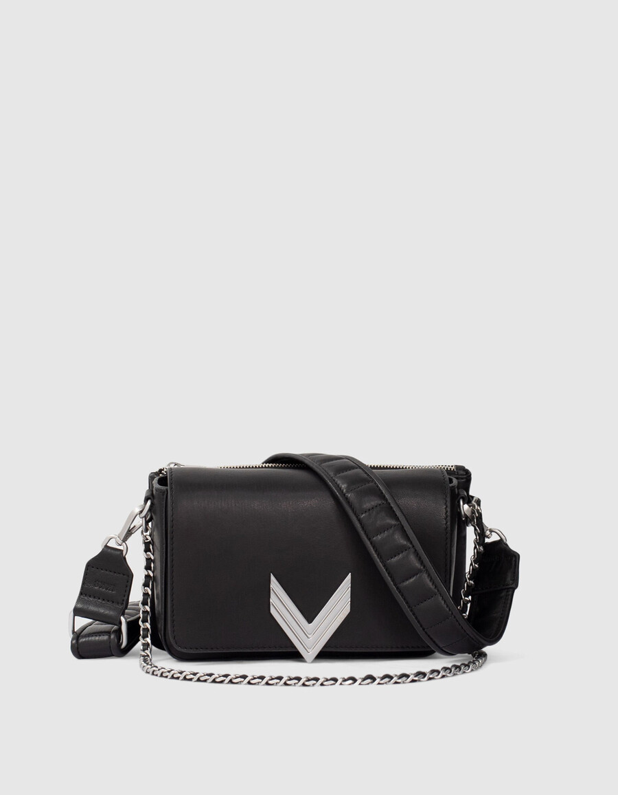 bolso romy 111 cuero negro metalleries plata mujer