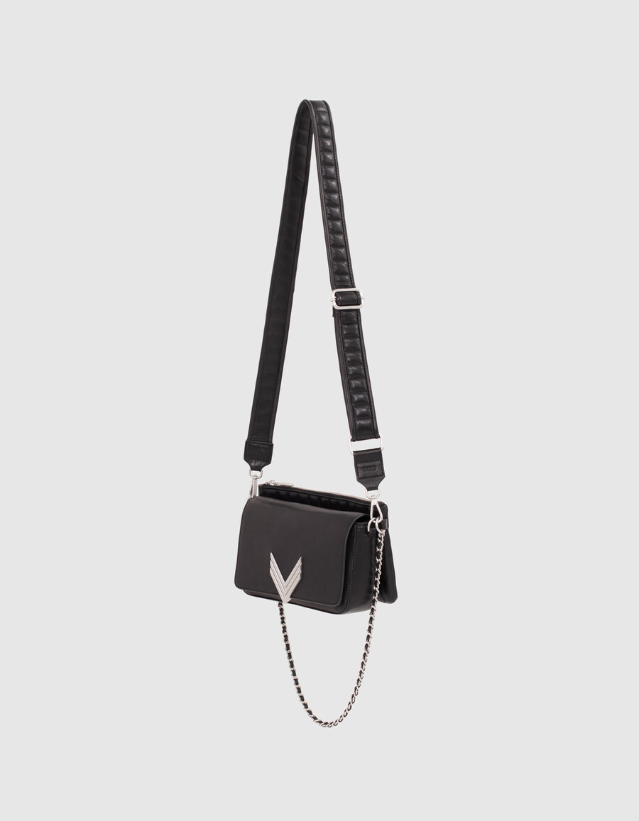 bolso romy 111 cuero negro metalleries plata mujer