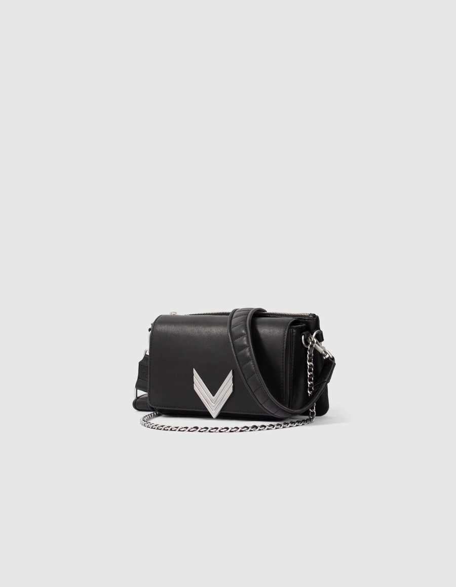 bolso romy 111 cuero negro metalleries plata mujer