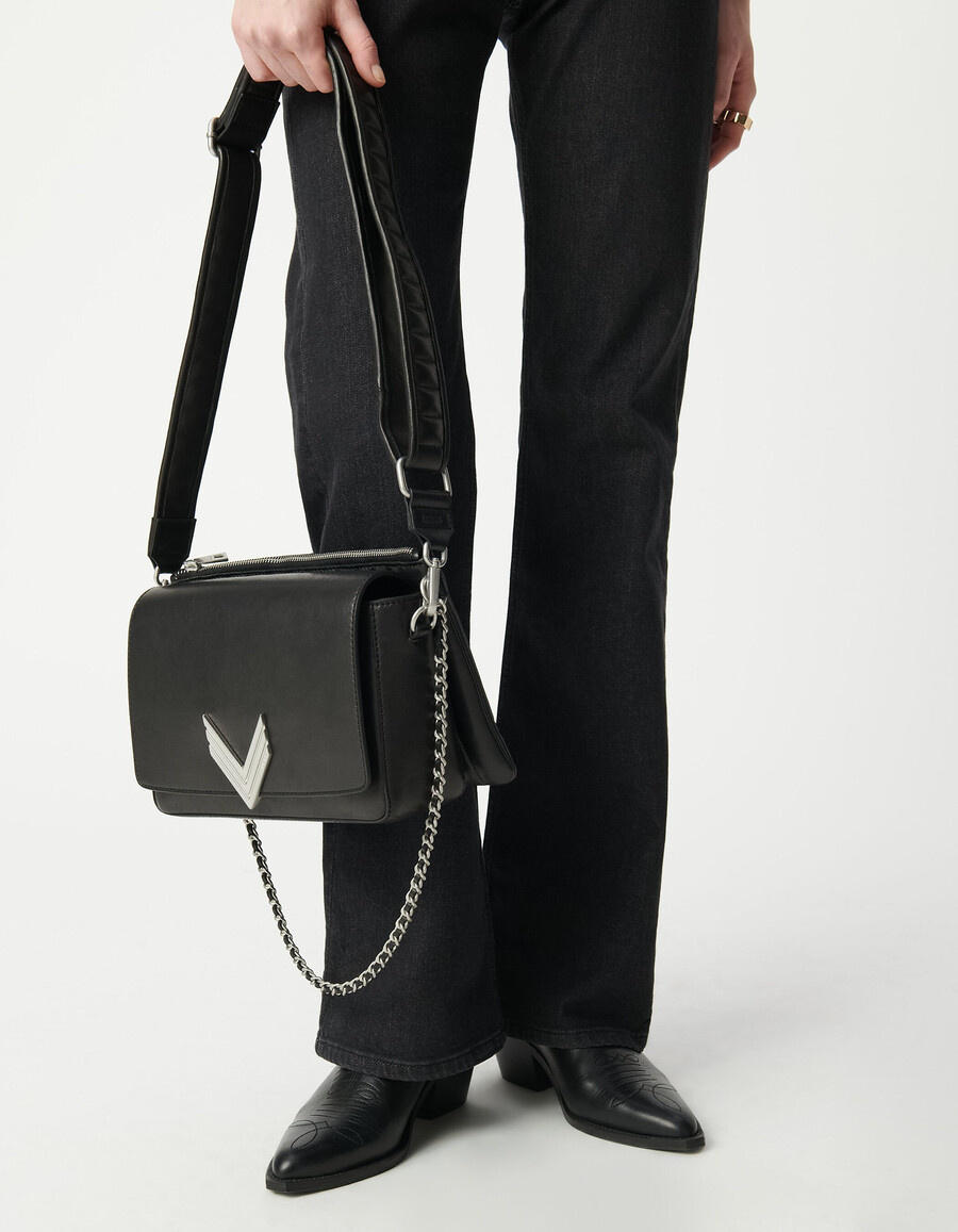 bolso romy 111 cuero negro metalleries plata mujer