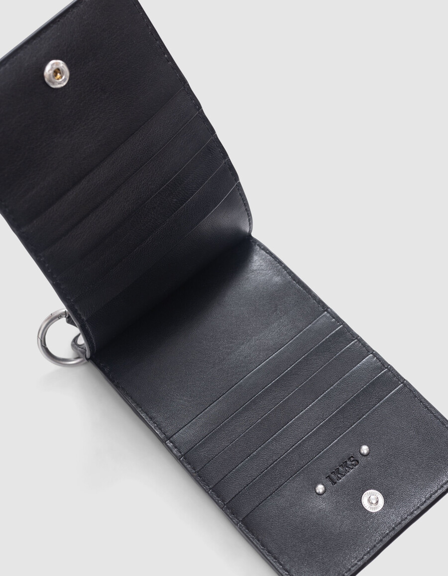 bolso para teléfono 111 de piel negra con correa para el hombro y tachuelas para mujer