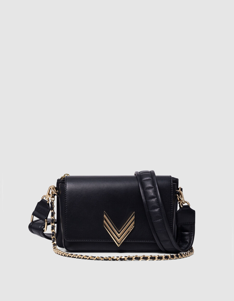 bolso romy 111 de piel negra y dorado metalizado para mujer