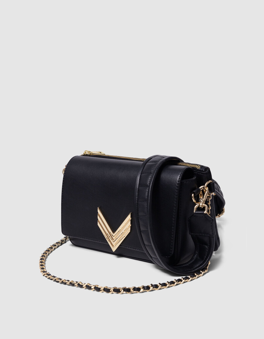 bolso romy 111 de piel negra y dorado metalizado para mujer