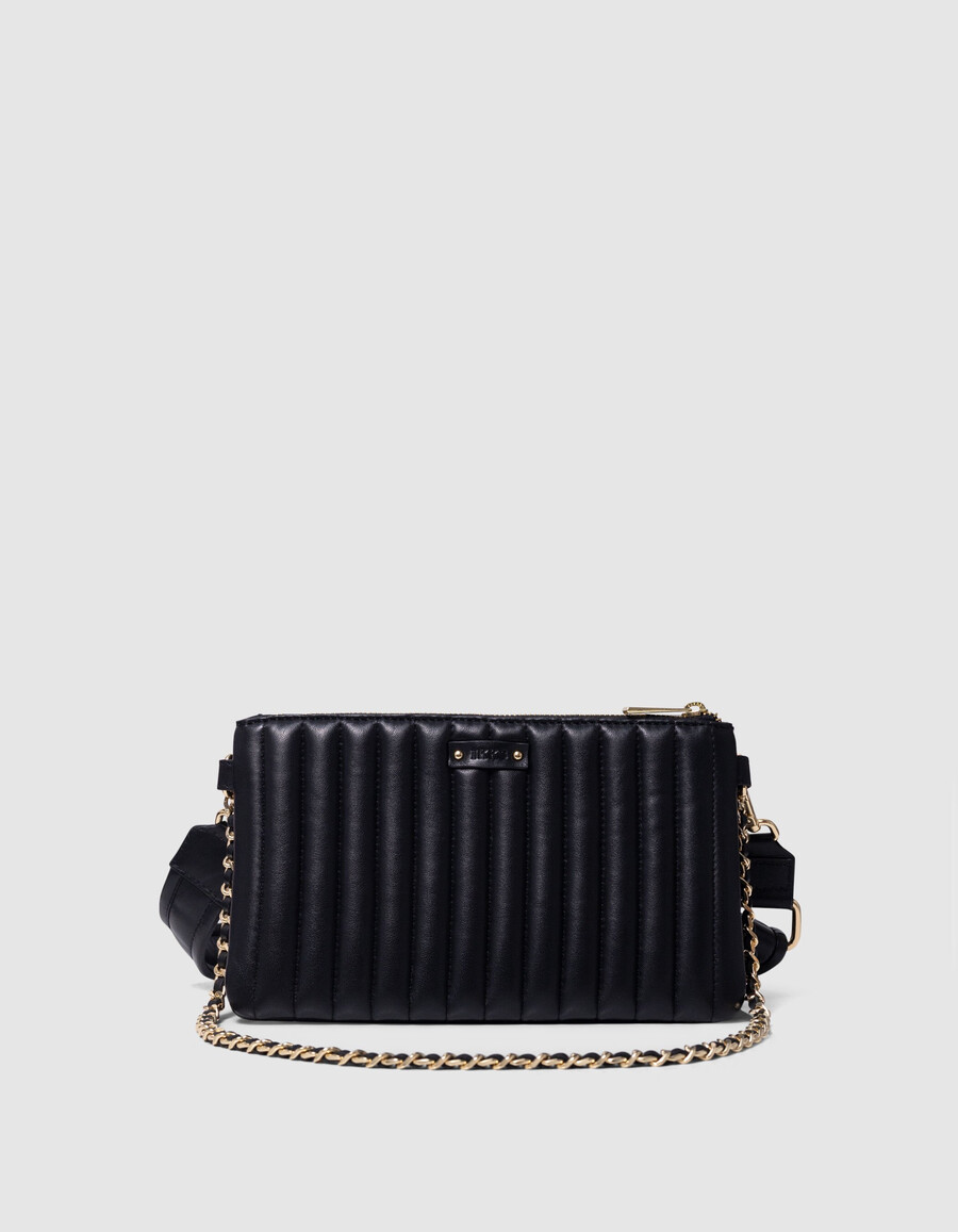 bolso romy 111 de piel negra y dorado metalizado para mujer