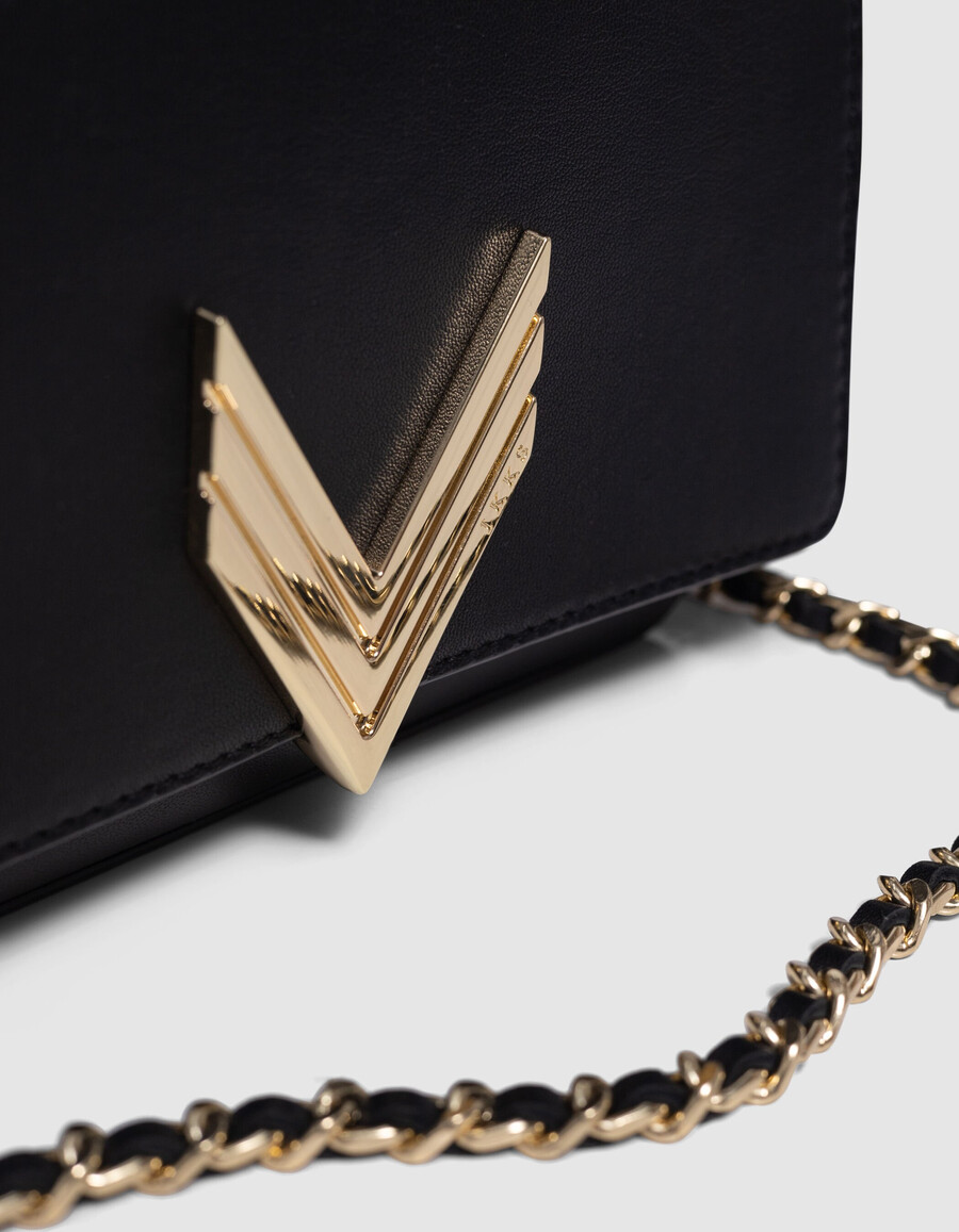bolso romy 111 de piel negra y dorado metalizado para mujer
