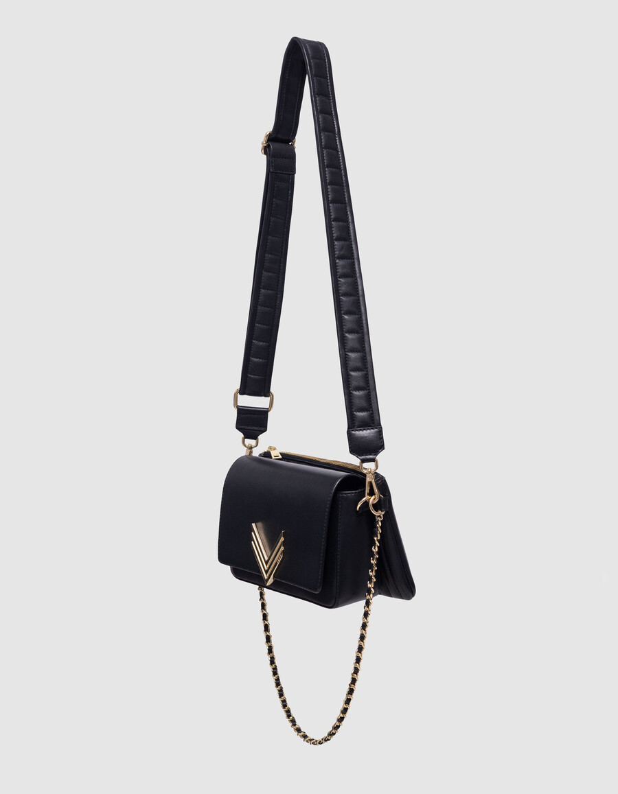 bolso romy 111 de piel negra y dorado metalizado para mujer