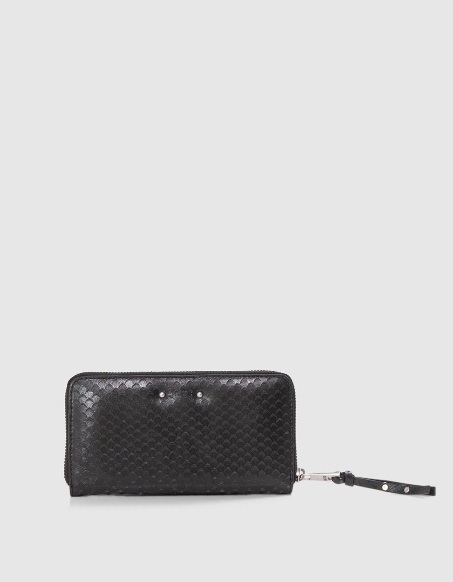 cartera de mujer 1440 compagnon de piel negra con relieve