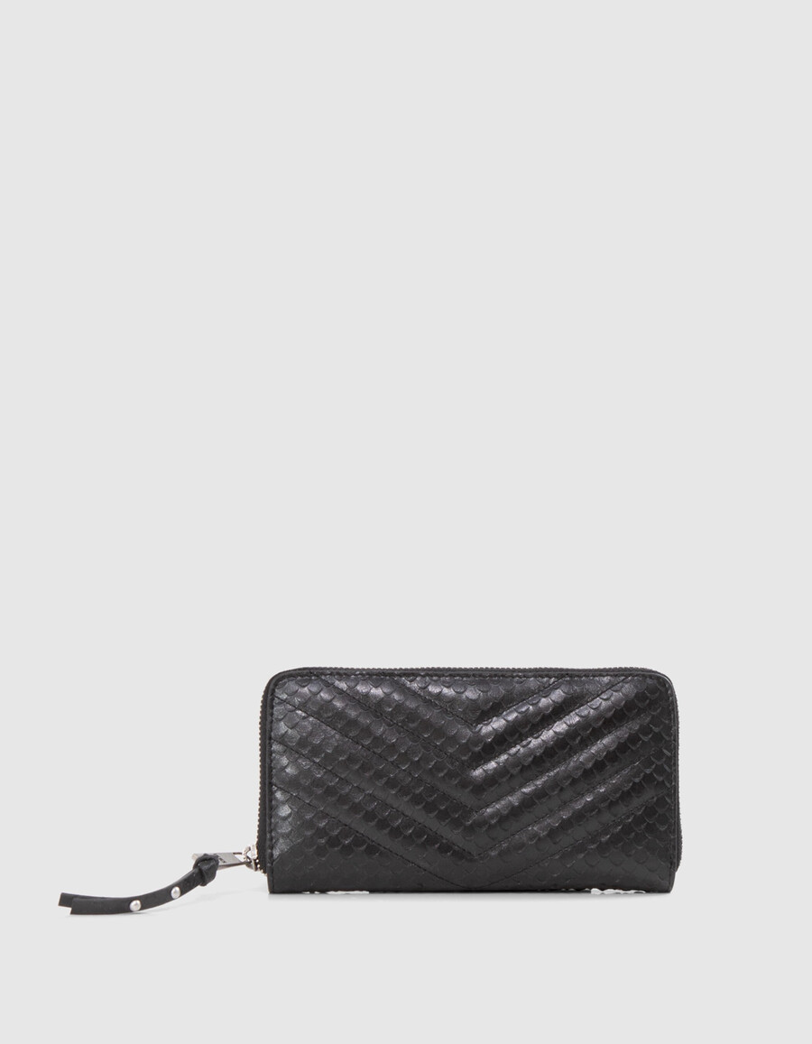 cartera de mujer 1440 compagnon de piel negra con relieve