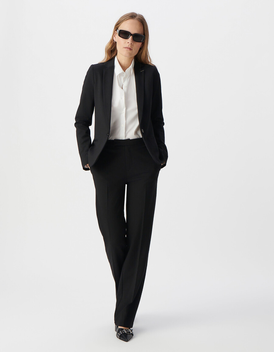 chaqueta de traje ajustada de punto milano negra para mujer