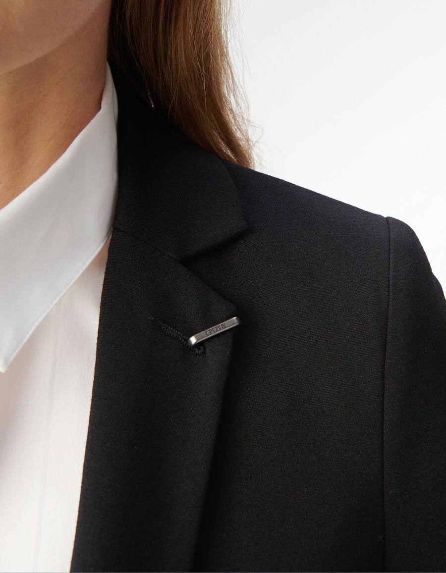 chaqueta de traje ajustada de punto milano negra para mujer