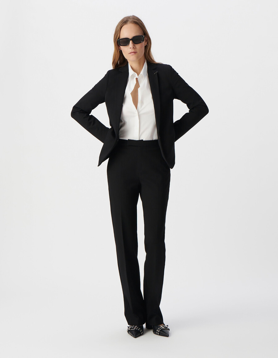 chaqueta de traje ajustada de punto milano negra para mujer