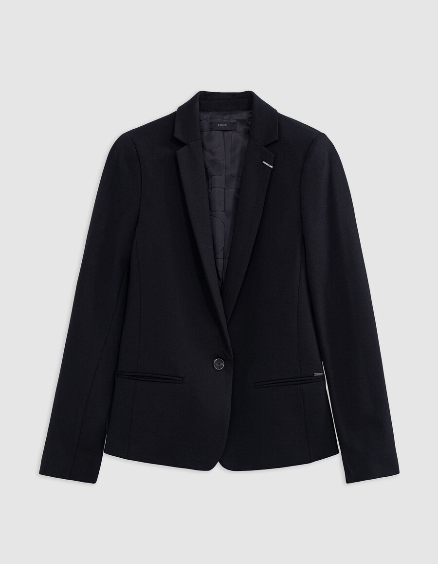 chaqueta de traje ajustada de punto milano negra para mujer