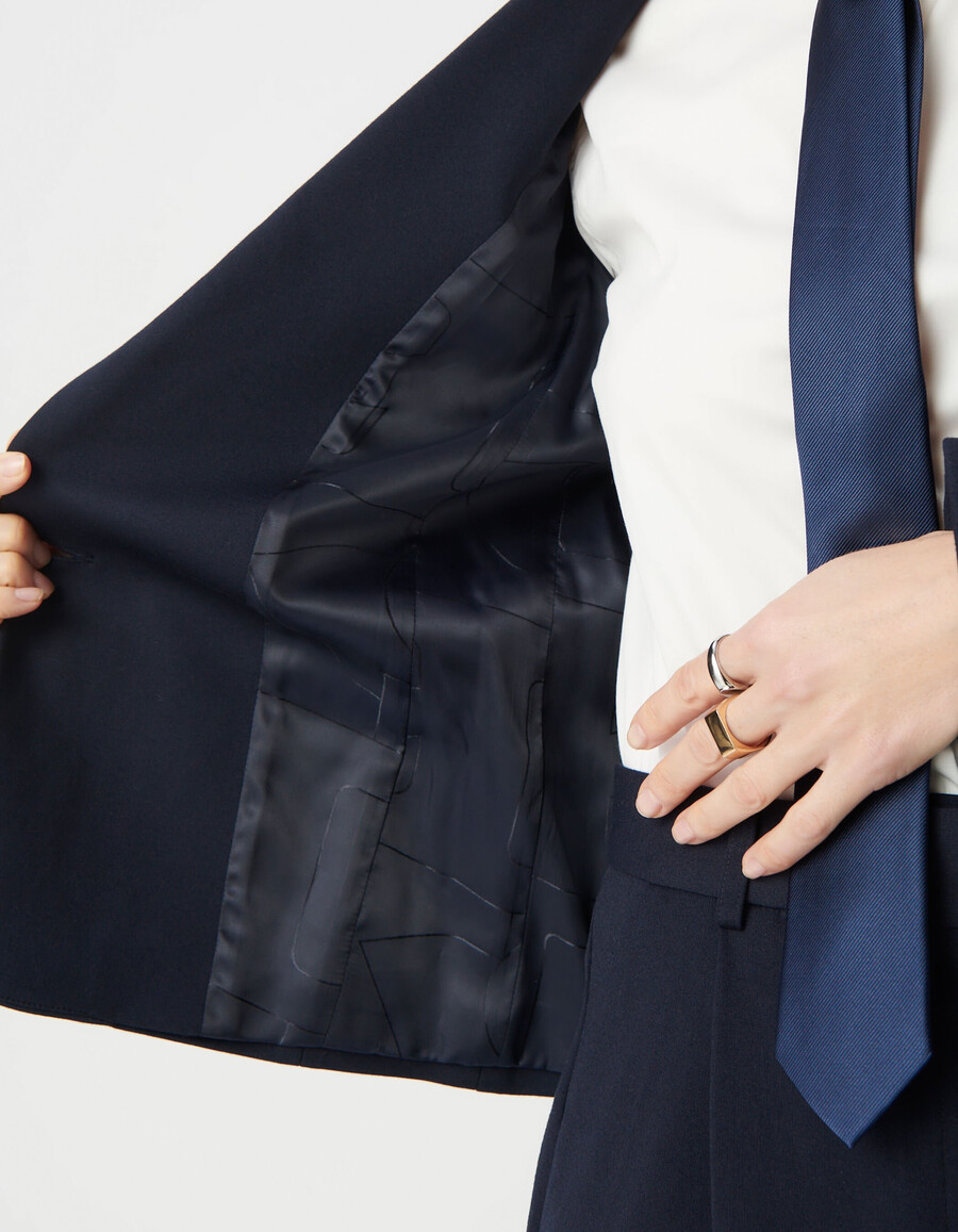chaqueta de traje ajustada de punto milano azul marino para mujer