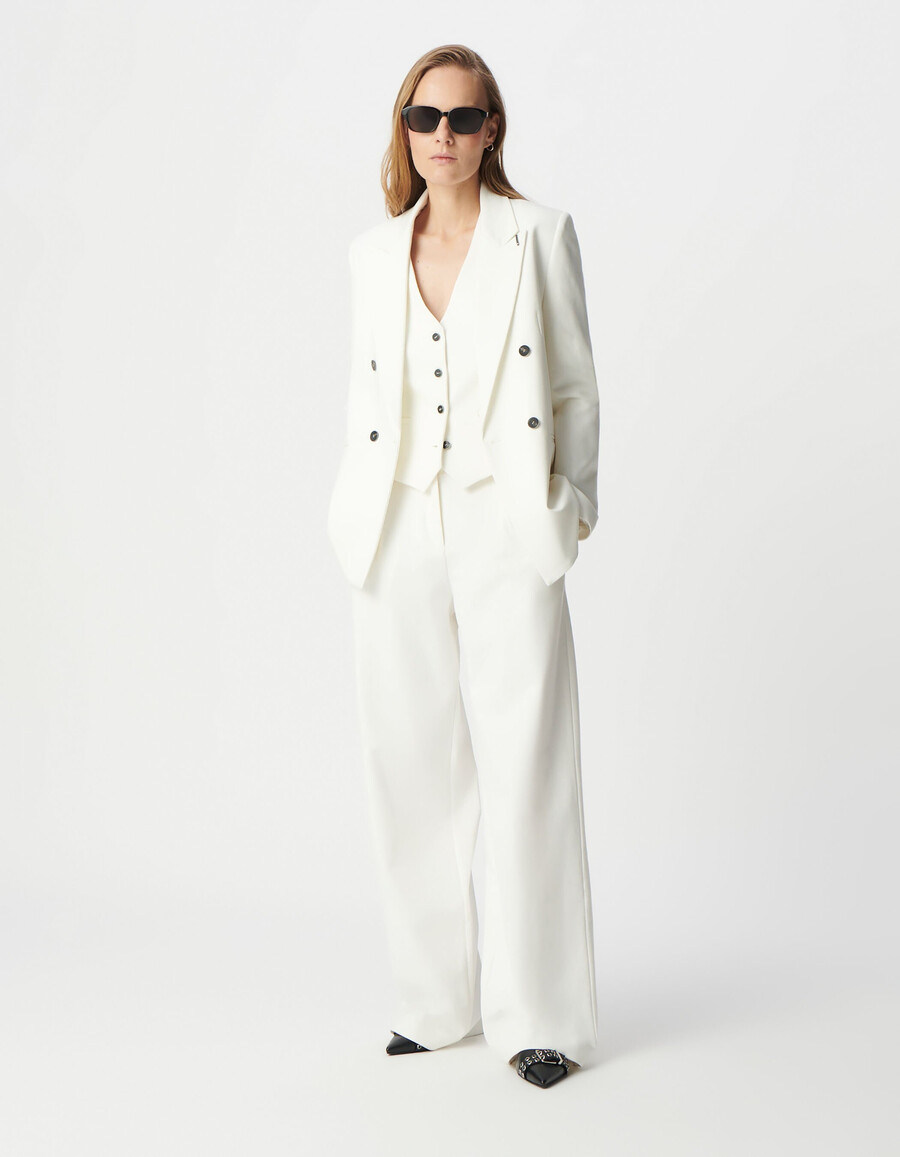 chaqueta de traje de corte ancho de punto milano blanca para mujer