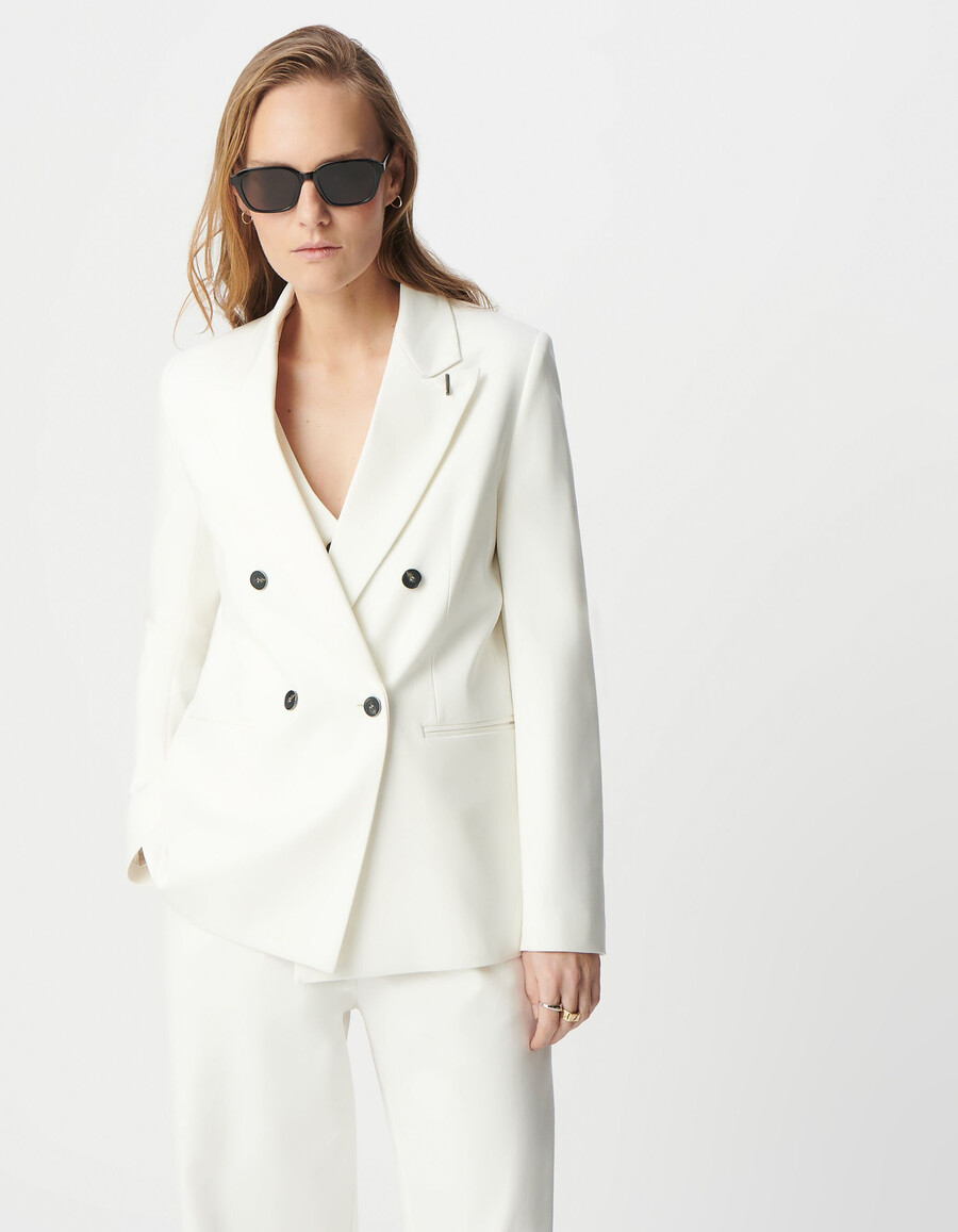 chaqueta de traje de corte ancho de punto milano blanca para mujer