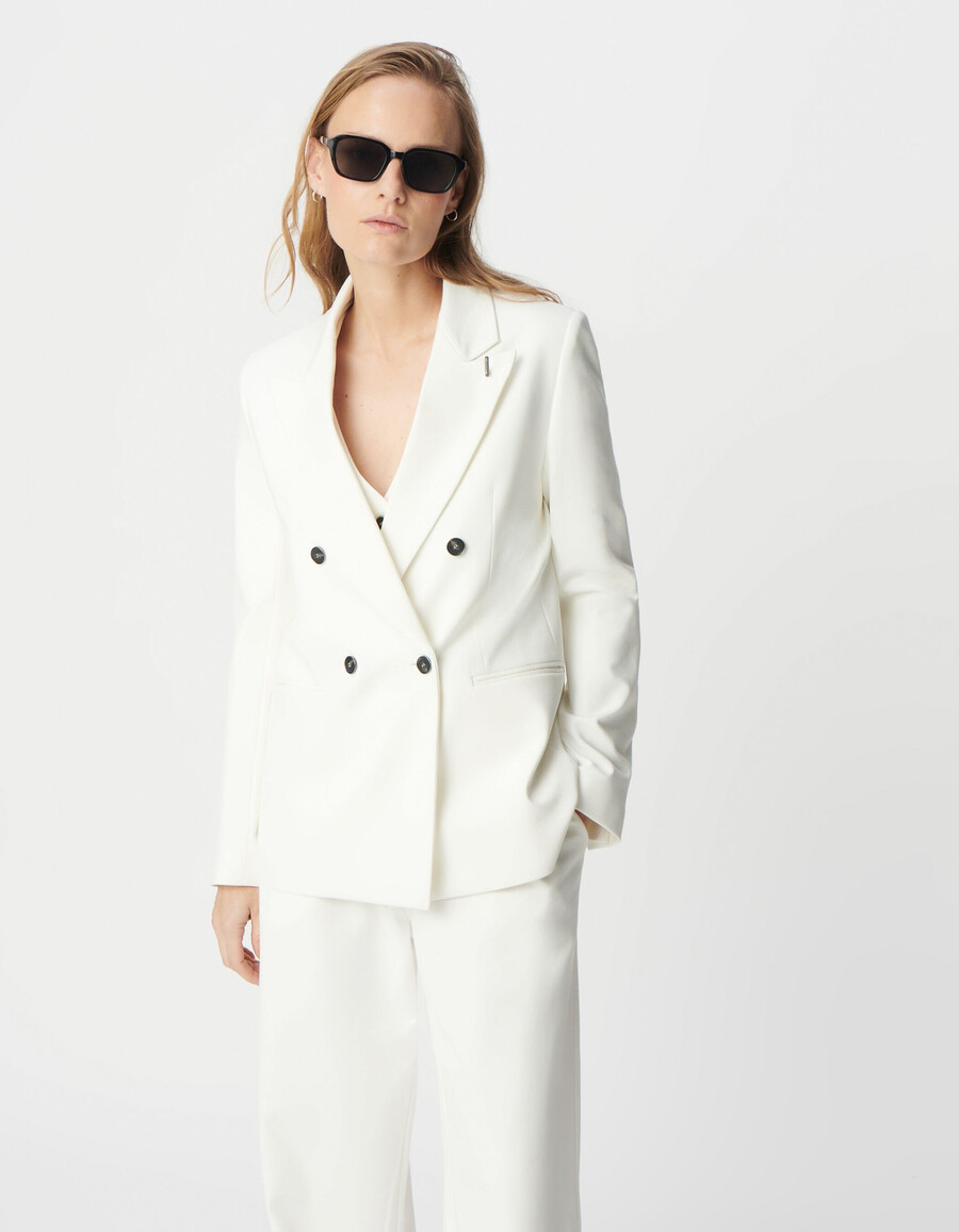 chaqueta de traje de corte ancho de punto milano blanca para mujer