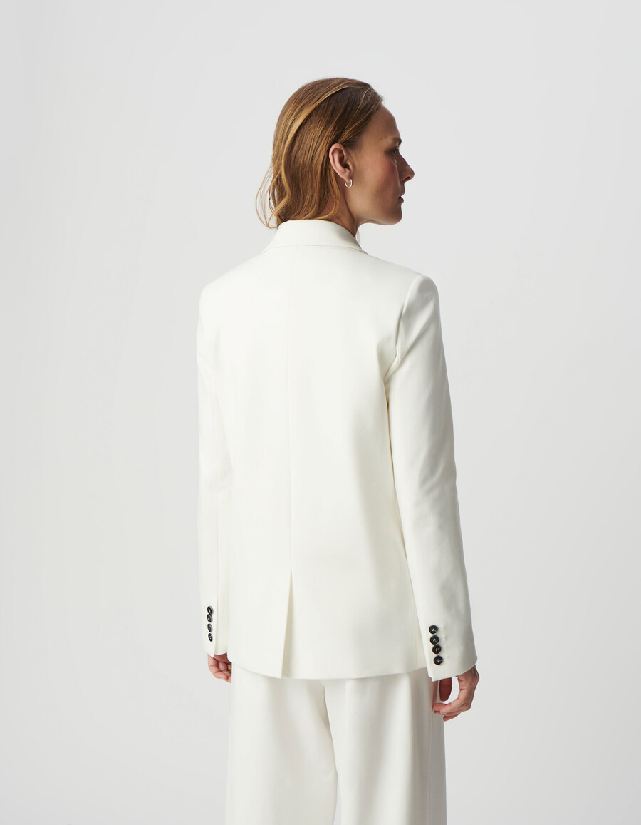 chaqueta de traje de corte ancho de punto milano blanca para mujer