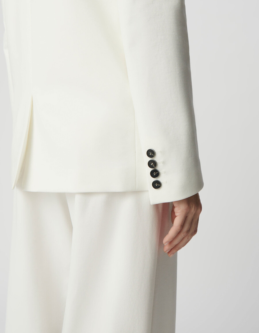 chaqueta de traje de corte ancho de punto milano blanca para mujer
