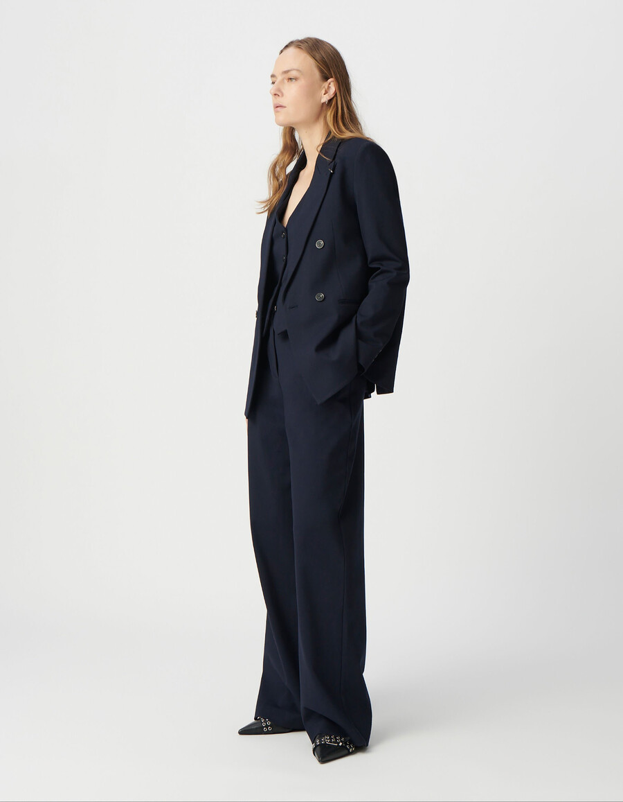 chaqueta de traje de corte ancho de punto milano azul marino para mujer