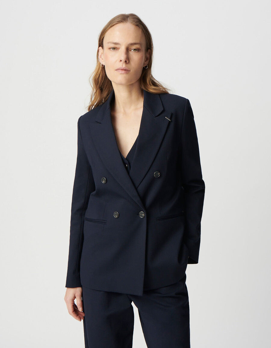 chaqueta de traje de corte ancho de punto milano azul marino para mujer
