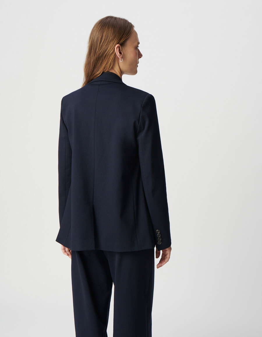 chaqueta de traje de corte ancho de punto milano azul marino para mujer