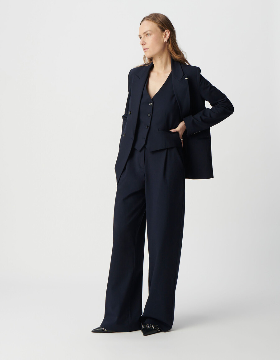 chaqueta de traje de corte ancho de punto milano azul marino para mujer