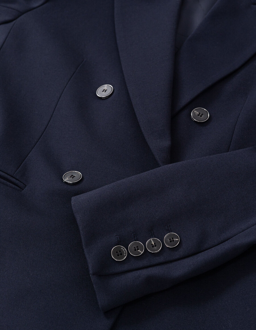 chaqueta de traje de corte ancho de punto milano azul marino para mujer