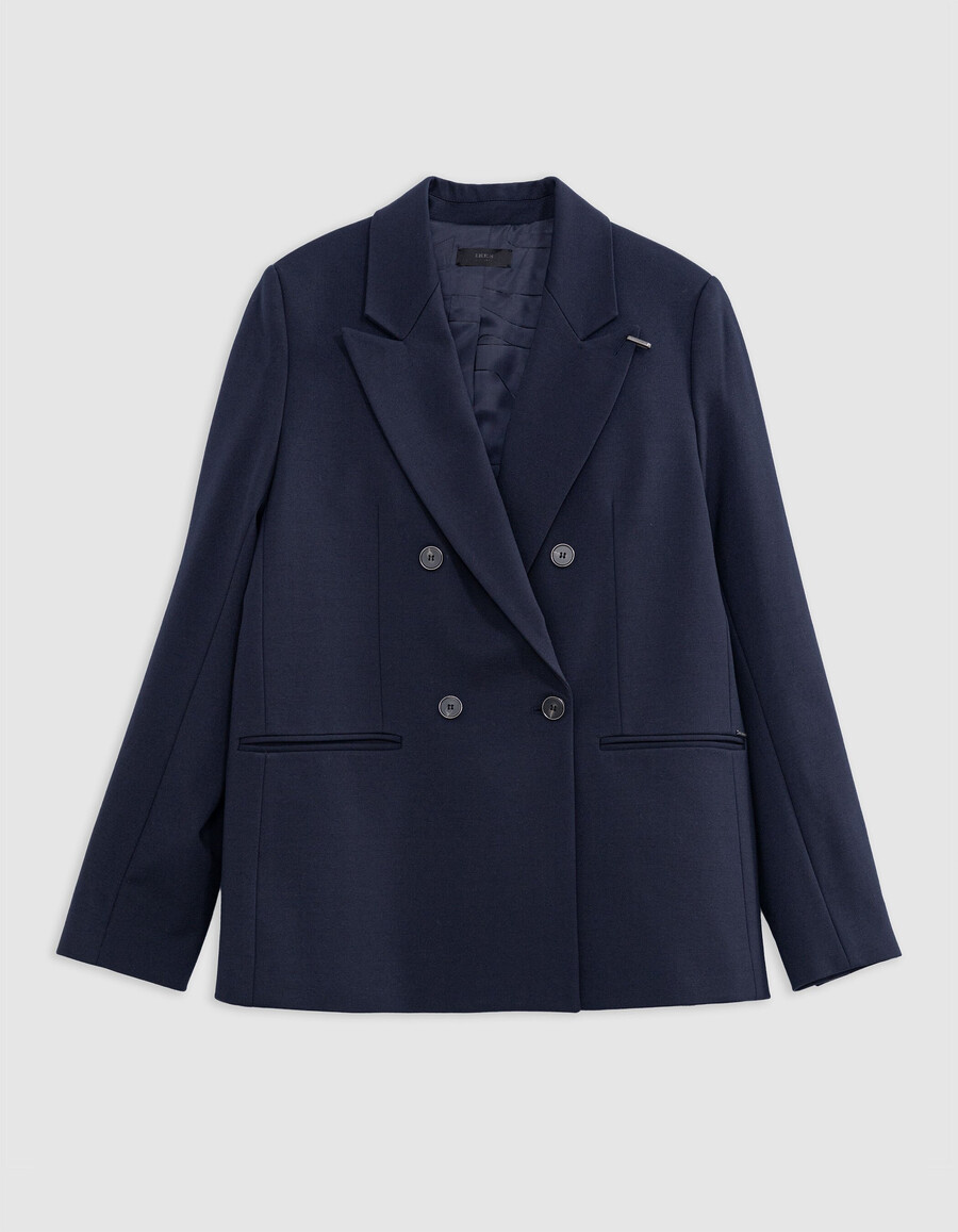 chaqueta de traje de corte ancho de punto milano azul marino para mujer