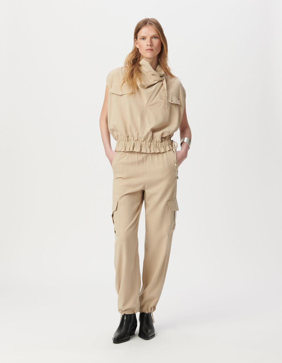 top beige sin mangas para mujer cuello alto bajo elástico