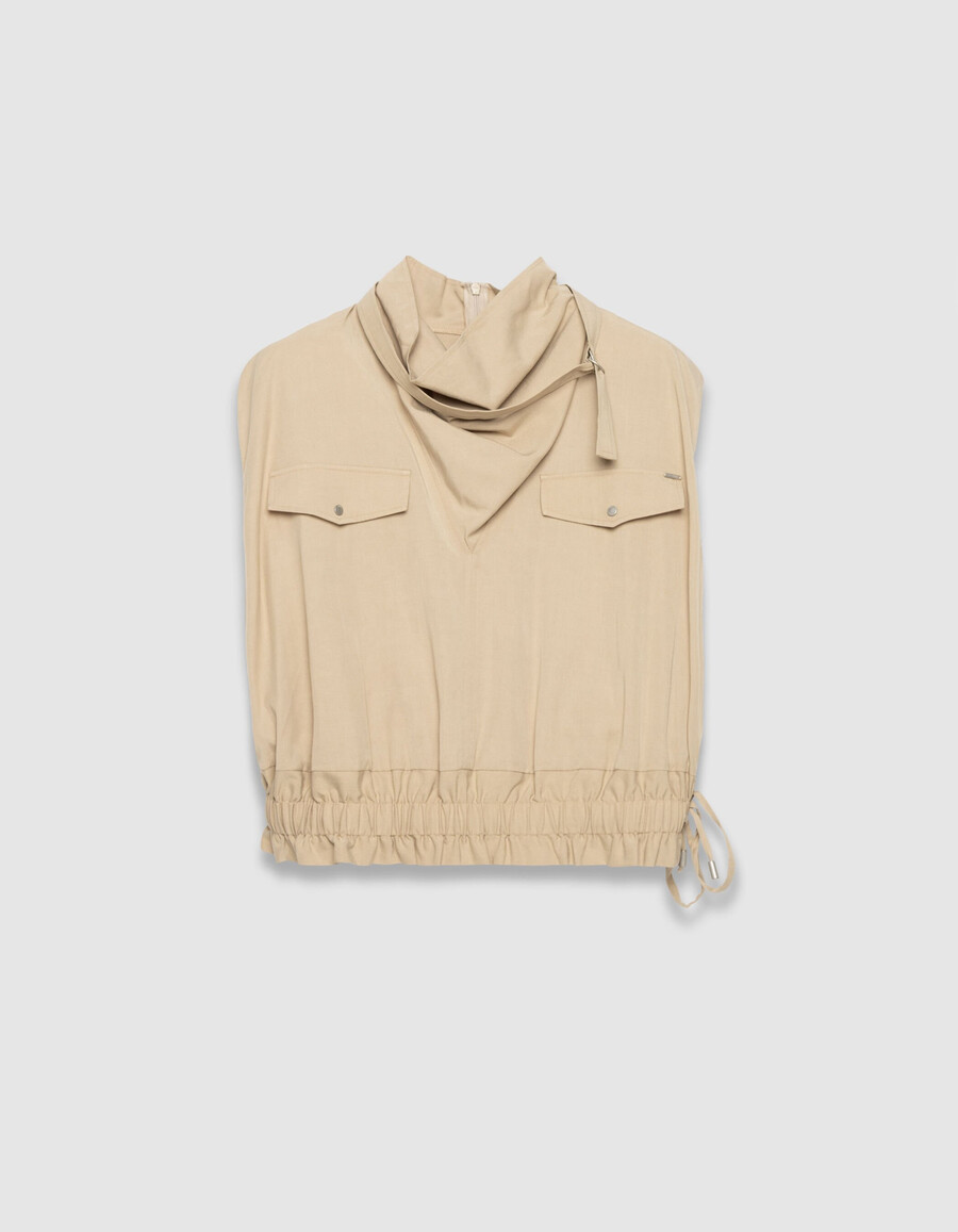 top beige sin mangas para mujer cuello alto bajo elástico