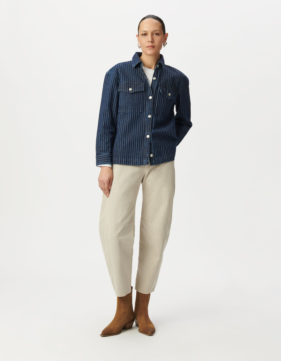 camisa vaquera blanca a rayas para mujer