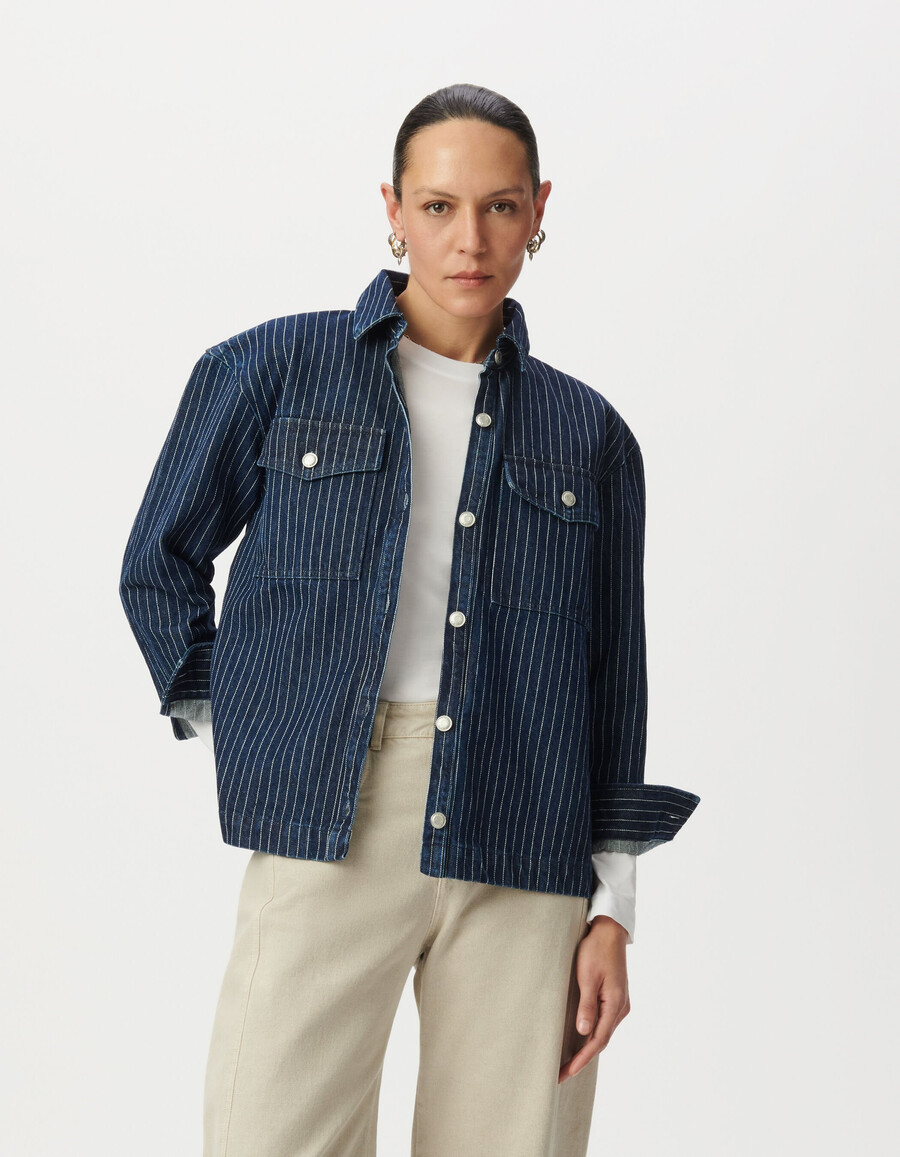 camisa vaquera blanca a rayas para mujer