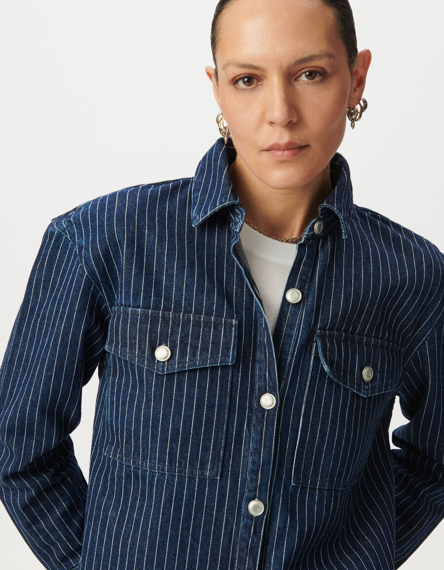 camisa vaquera blanca a rayas para mujer