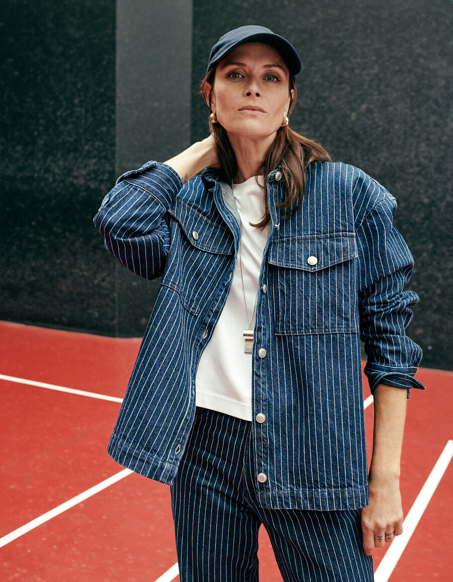 camisa vaquera blanca a rayas para mujer