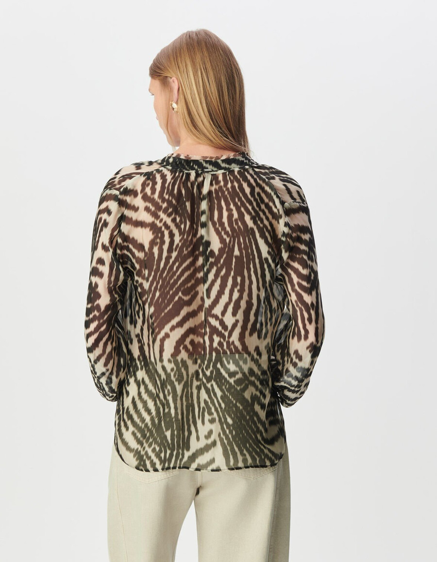 blusa negra con lazo para mujer y estampado de cebra