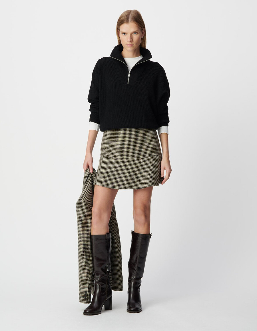 falda corta beige de pata de gallo para mujer
