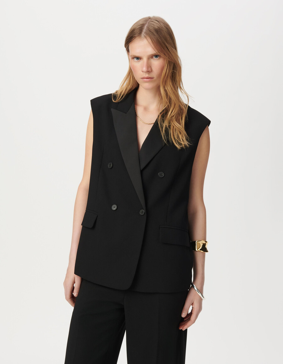 chaqueta de traje de poliéster reciclado negra para mujer
