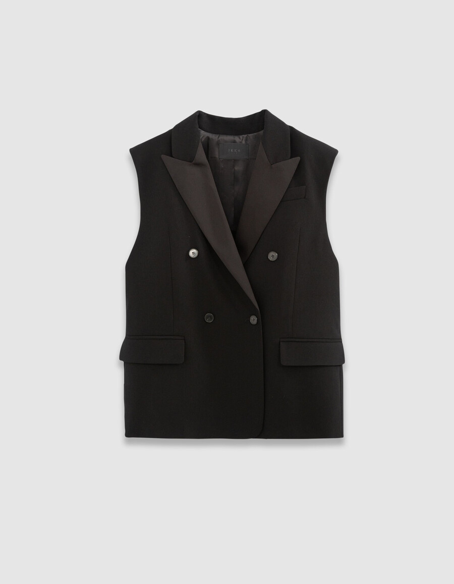 chaqueta de traje de poliéster reciclado negra para mujer