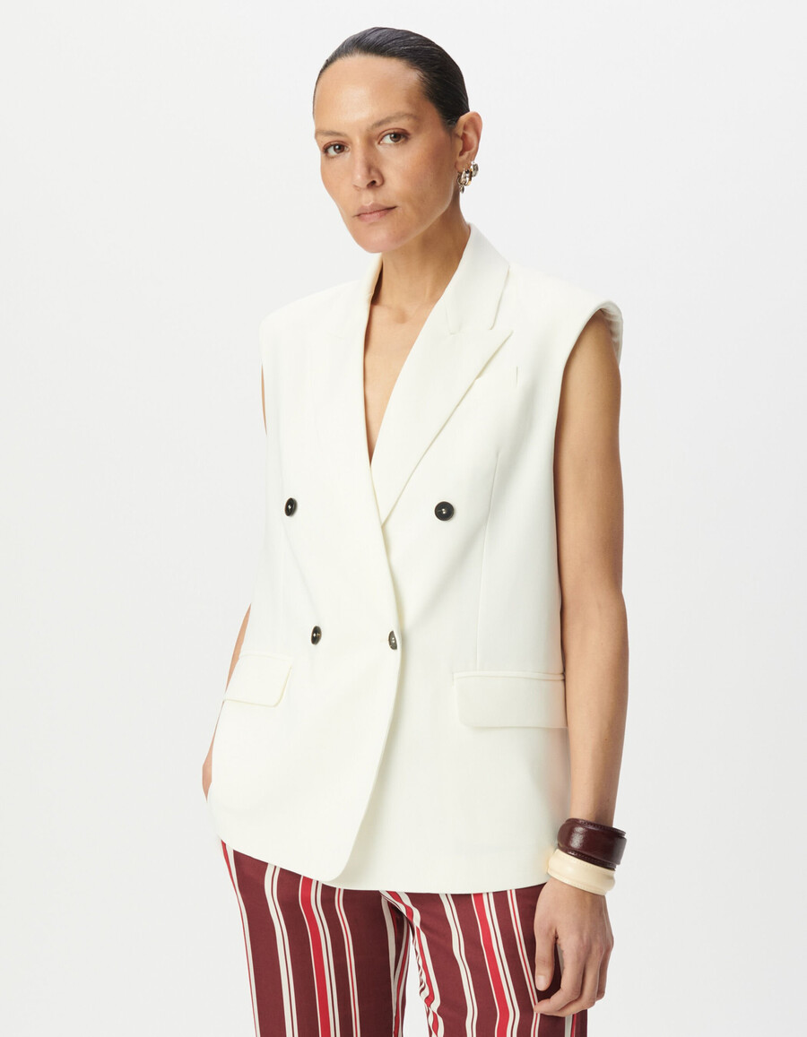 chaqueta de traje de poliéster reciclado blanca para mujer
