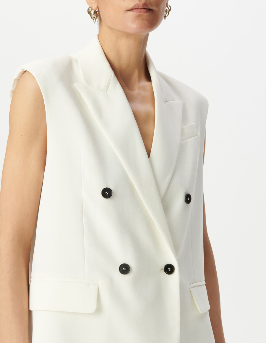 chaqueta de traje de poliéster reciclado blanca para mujer