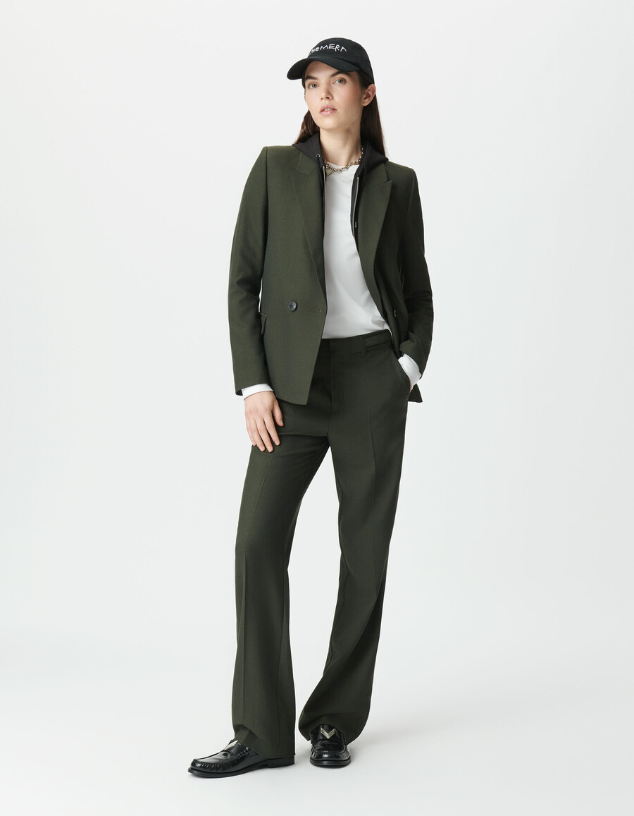 chaqueta de traje caqui para mujer con forro desmontable