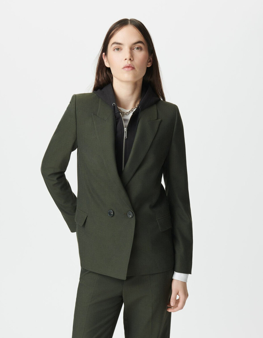 chaqueta de traje caqui para mujer con forro desmontable