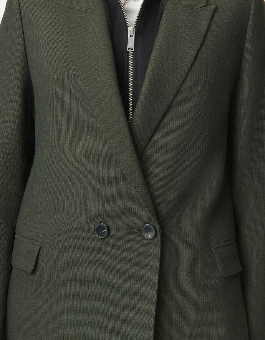 chaqueta de traje caqui para mujer con forro desmontable