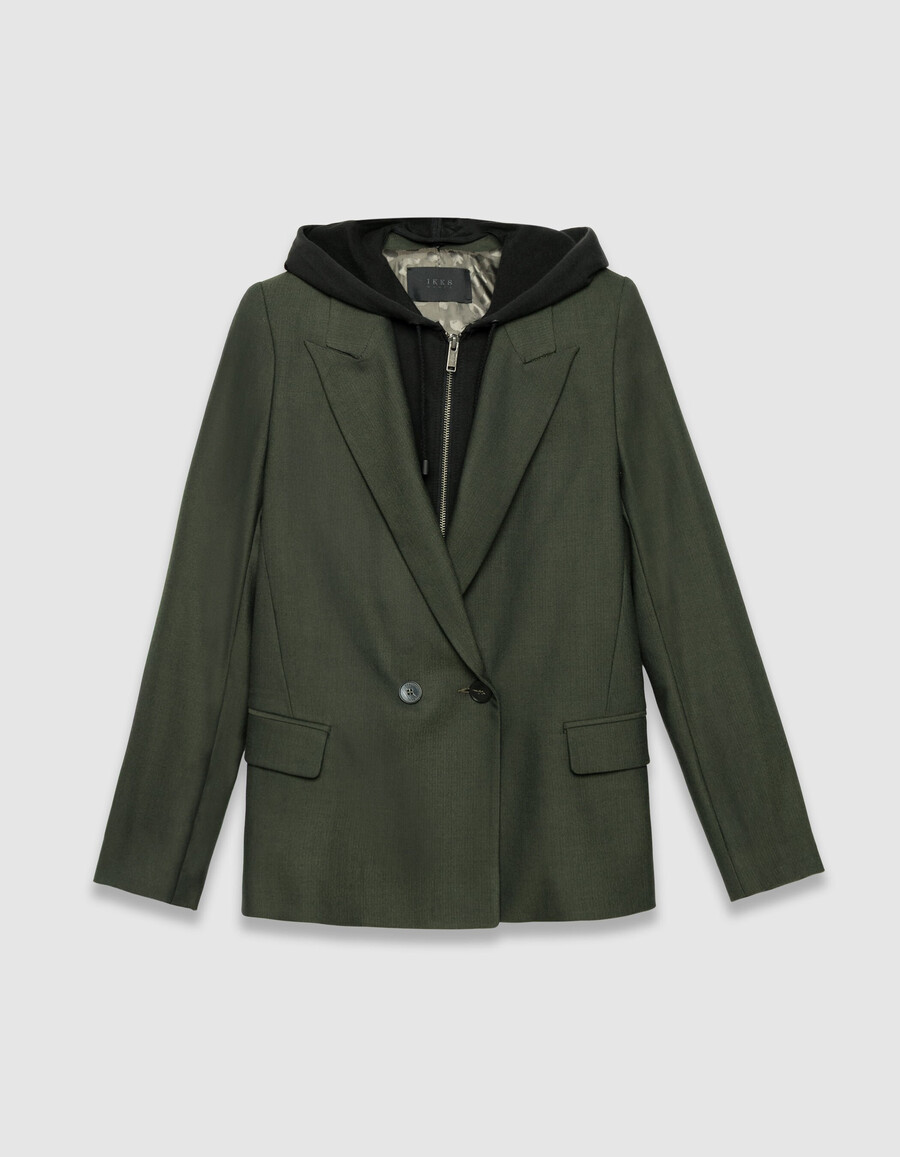 chaqueta de traje caqui para mujer con forro desmontable