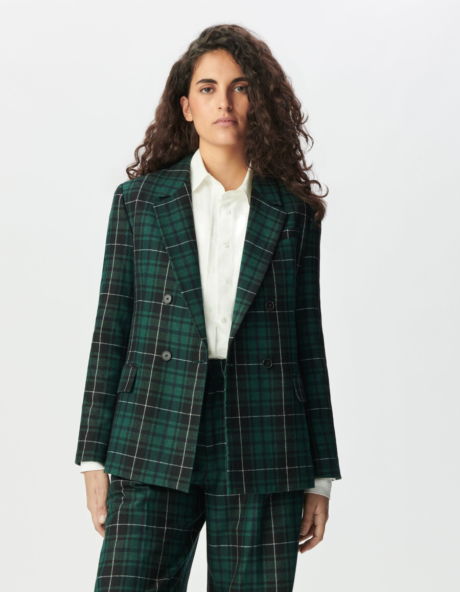 chaqueta oversize de cuadros verdes para mujer