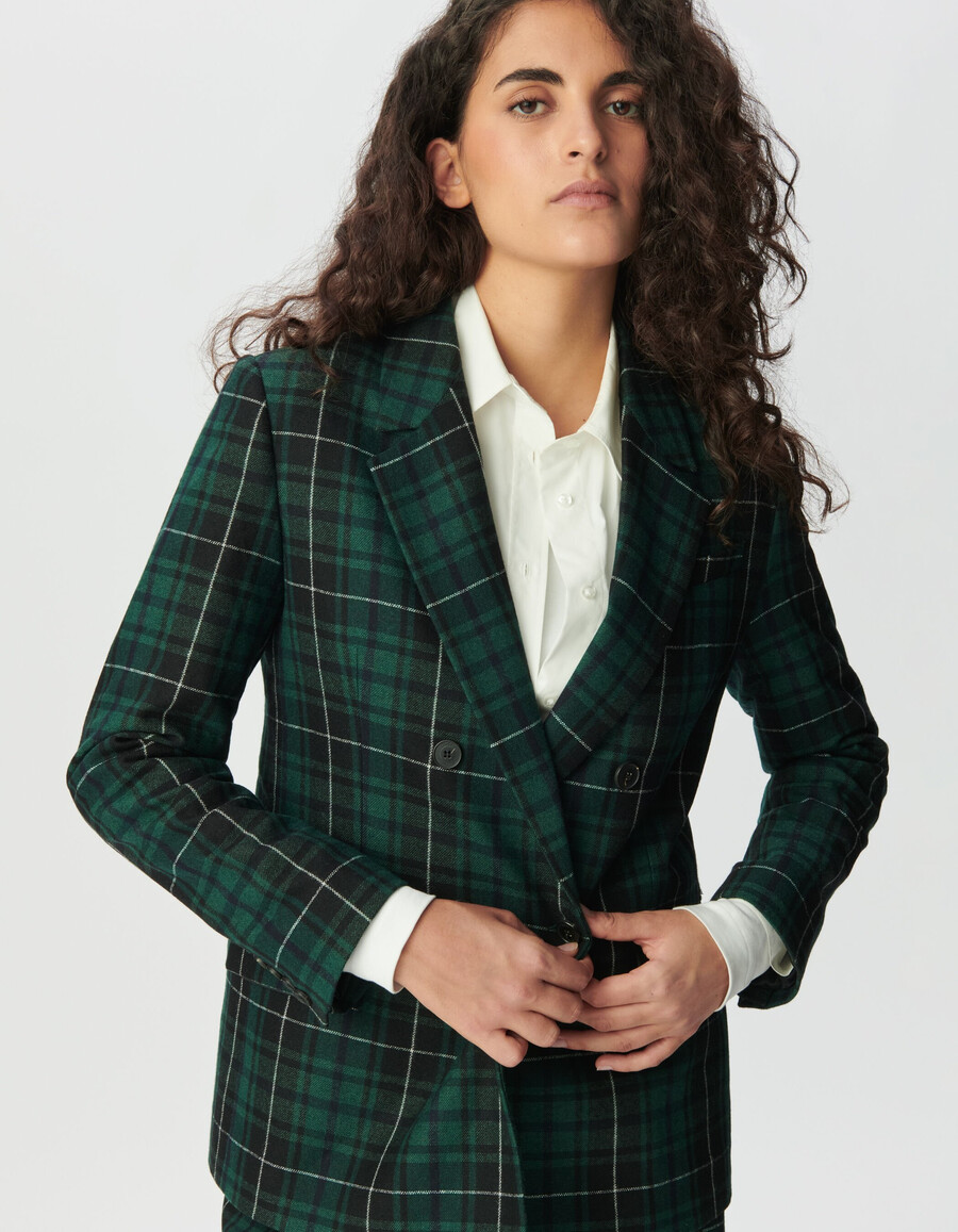 chaqueta oversize de cuadros verdes para mujer