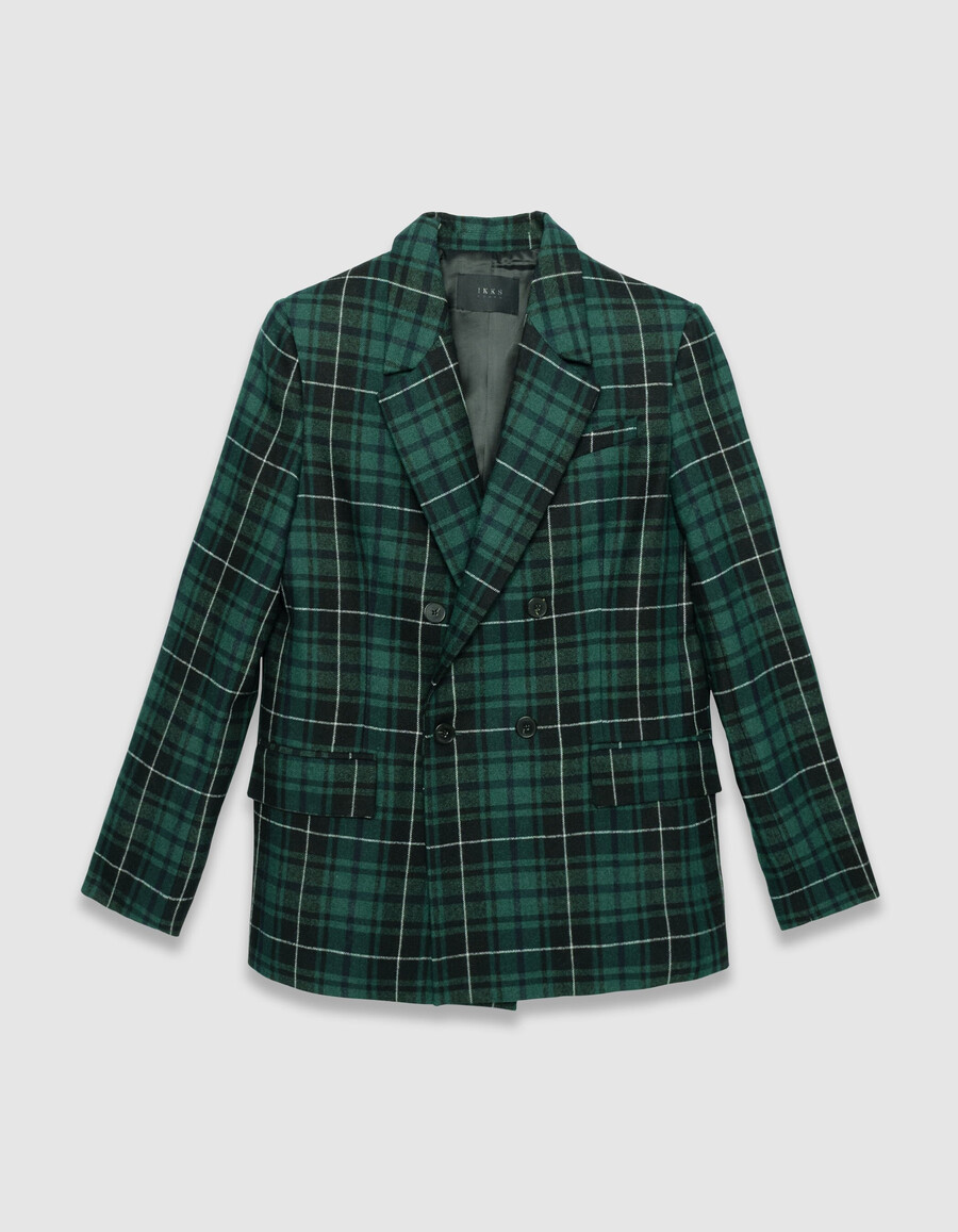 chaqueta oversize de cuadros verdes para mujer